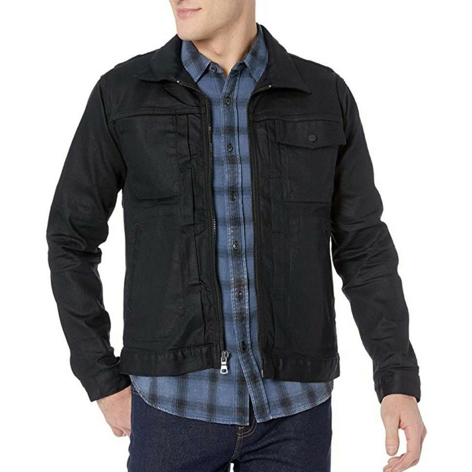 HUDSON  Zip Front Denim Jean Black Jacket Mens XL