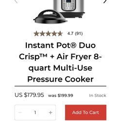 Instant Pot® Duo Crisp™ + Air Fryer 8-quart Multi-Use Pressure Cooker