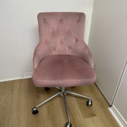 Pink Velvet Armless Rolling Swivel Chair + Foot Rest Stool Ottoman