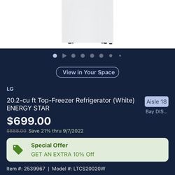 LG  20.2-cu ft Top-Freezer Refrigerator (White) 