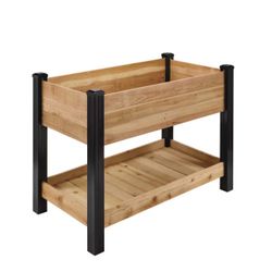 Vigoro 2 ft. x 4 ft. Elevated Cedar Garden Bed with Shelf (Vinyl Legs)