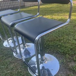 Sleek Modern Black Italian-style Faux Leather Barstool Chairs, Adjustable, Chrome Metal,  Set of 3