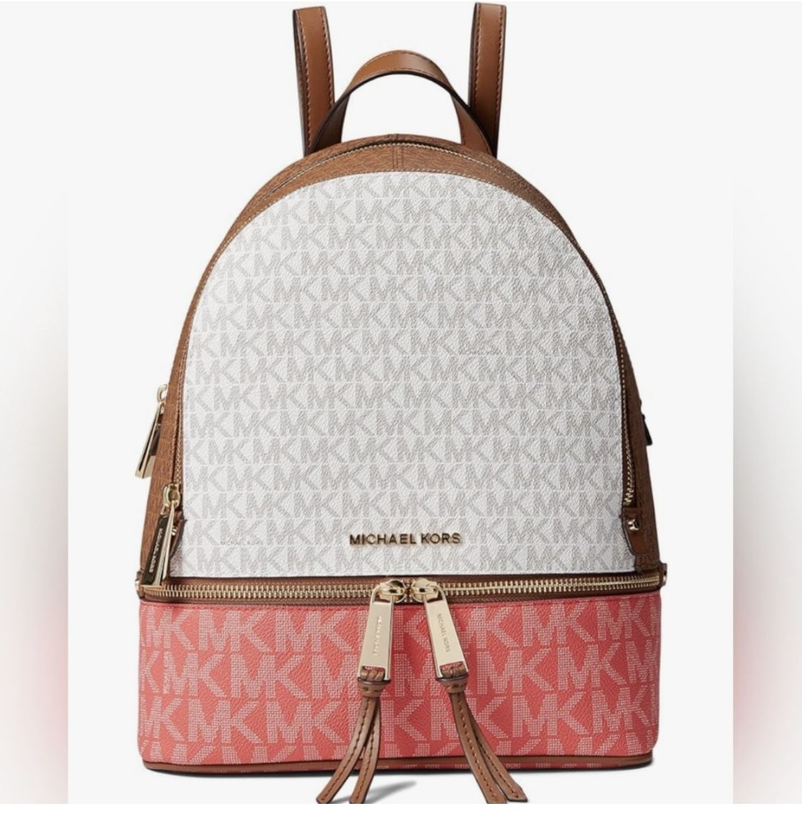 Michael Kors Rhea Zip Medium Backpack Coral Multi NWOT