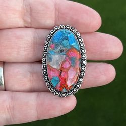 Spiny Oyster Turquoise 925 Sterling Silver Gemstone Ring Sz 8
