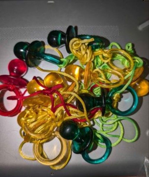 10 Toy Birthday Party Favor 3" Pacifiers On String Necklaces.