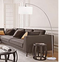 Metal Arching Floor Lamp with Hanging Shade & Marble Base - Features Large Drum Style Shade - 78" Tall Fits in Living or Bedrooms (White)
