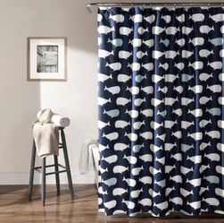 LUSH DECOR Whale Shower Curtain In Navy