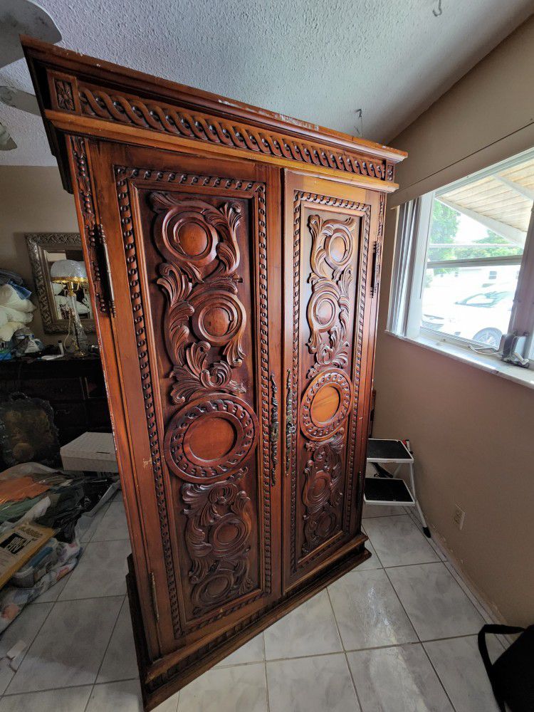 Hand Carved Solid Mahogany Armoir