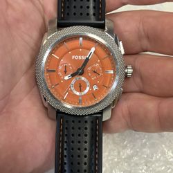 Fossil Machine Orange Dial Men’s Watch! 