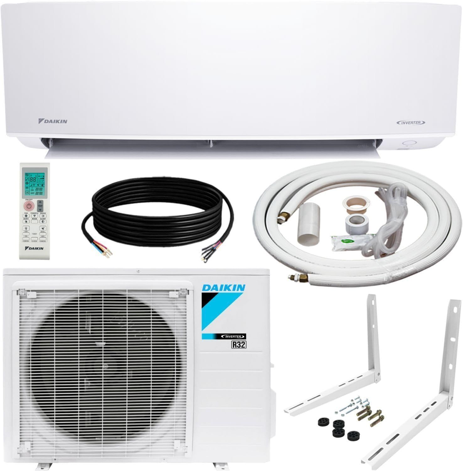 Daikin 18,000 BTU 18 SEER2 Entra R32 Series Ductless Mini Split Heat Pump System w/Maxwell All-Inclusive 15β Installation Kit and Wall Mounting Bracke