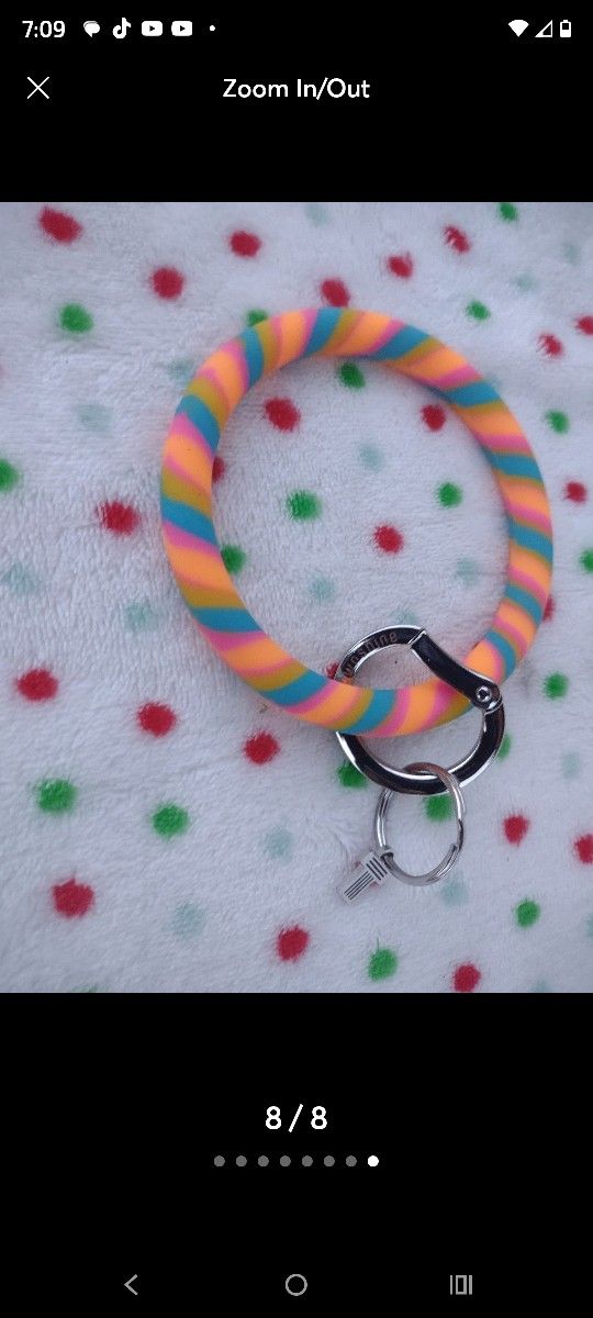 Pink Multi-colored Rainbow Sherbet w/ Cross Charm Bangle Keyring