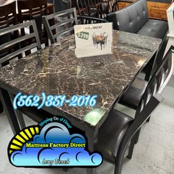 Four Chair Table Faux Marble New Black Metal 