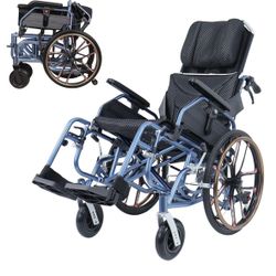 **Folding Reclining Wheelchair 20" Rear Wheels And Elevating Legrests And 18" Seat Width 220 Lbs Black