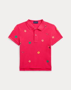 Size L 12-14 Girls Ralph Lauren Polo Tropical-Embroidery Mesh Boxy Vibrant Pink