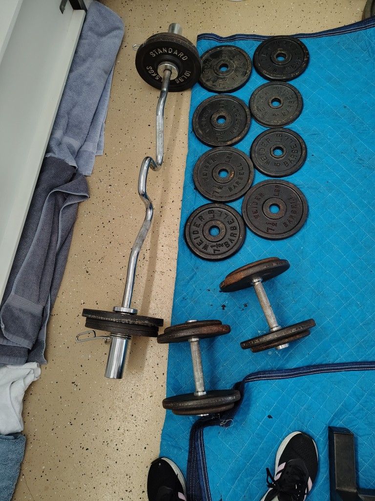 Dumbbells, E-Z Curl Bar, Weights, Etc