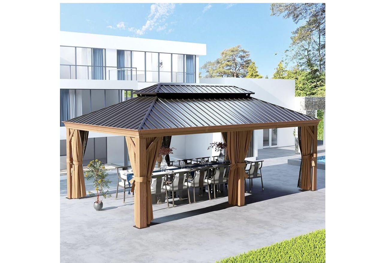NEW IN BOX, 12’x20’ Wood Coating Metal Gazebo