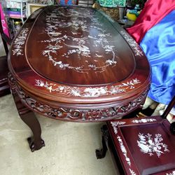 9 Piece Antique  Rosewood  Carved  with Mother-of-Pearl inlay  Dining  Room Set