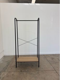 Metal clothing rack, black, wood grain