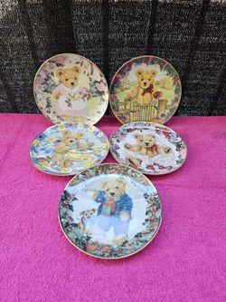 Franklin Mint Heirloom Limited Edition Set Of 5 Teddy Bear Fine Porcelain Plates