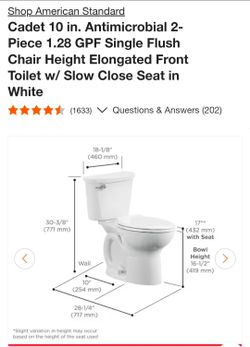 American Standard Cadet 10 in. Antimicrobial 2- Piece 1.28 GPF Single Flush Chair Height Elongated Front Toilet w/ Slow Close Seat in White #1680