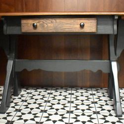 Vintage Hardwood Desk/Table w Folding Drop Sides