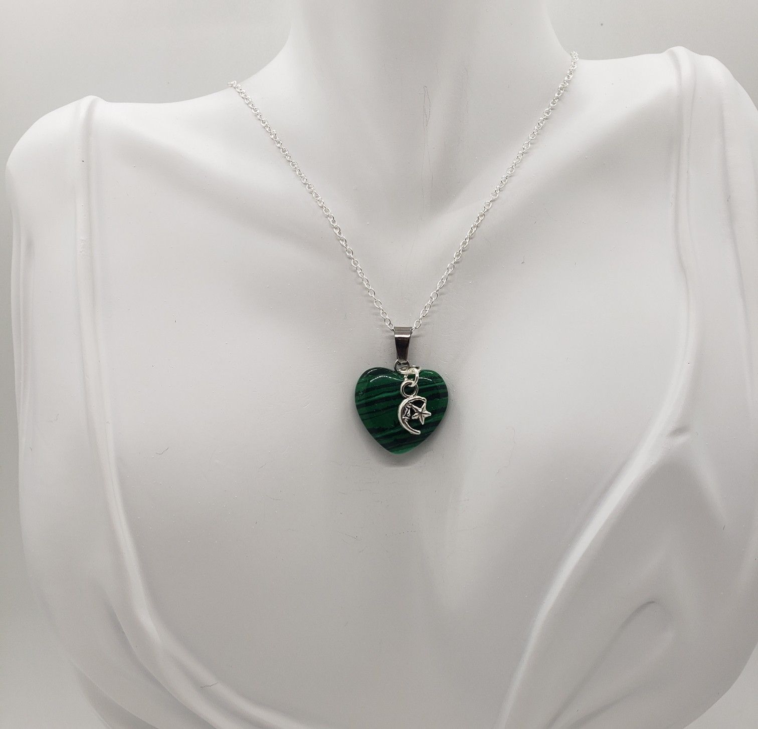 Malachite Moon/Star Heart Necklace