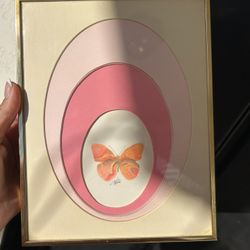 Vintage Original 1978 Enslin Signed Butterfly Watercolor Art Wall Hanging Frame Sign 8x10