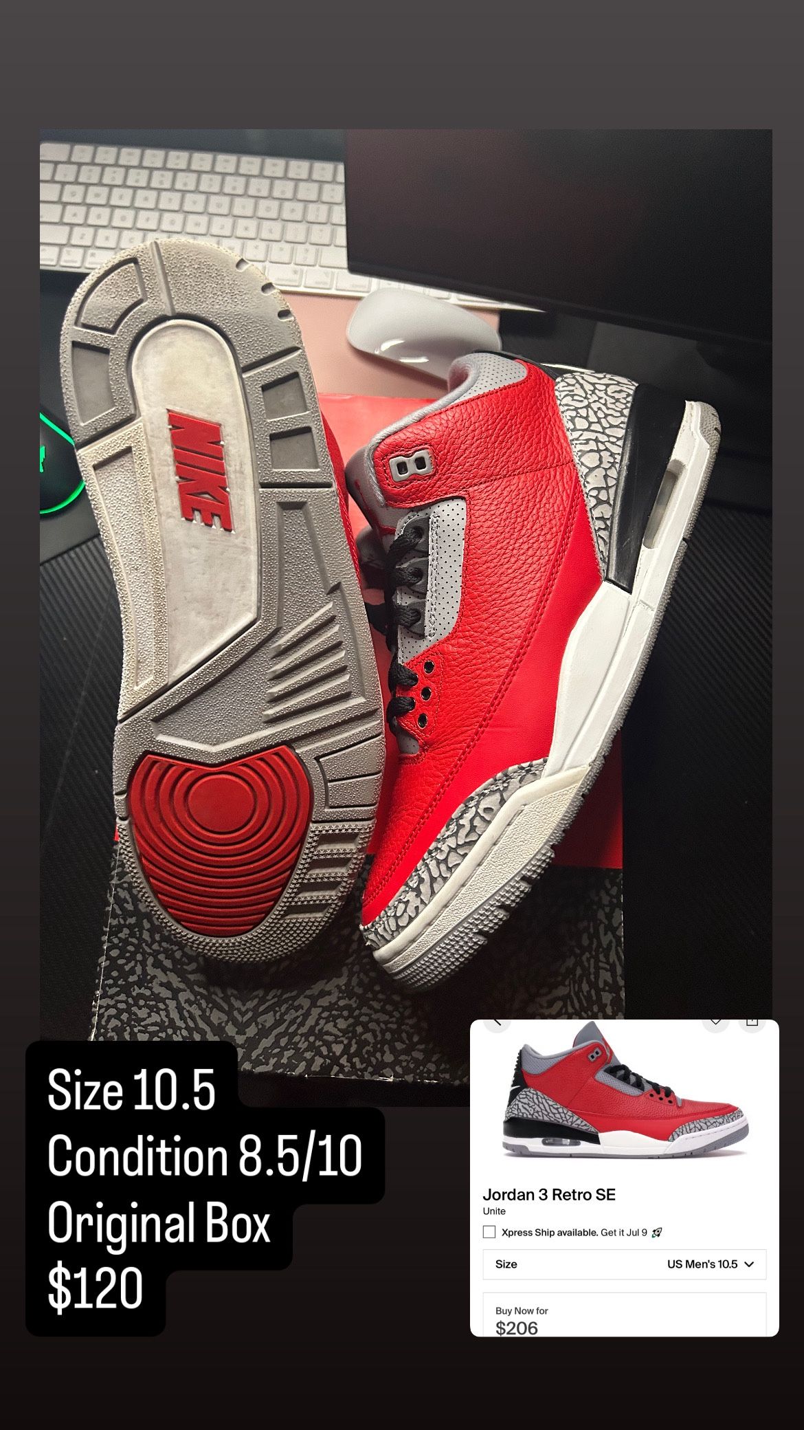 Jordan 3 Unite Size 10.5 Used