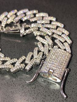 Iced out white gold filled Miami Cuban link bracelet Created Diamonds