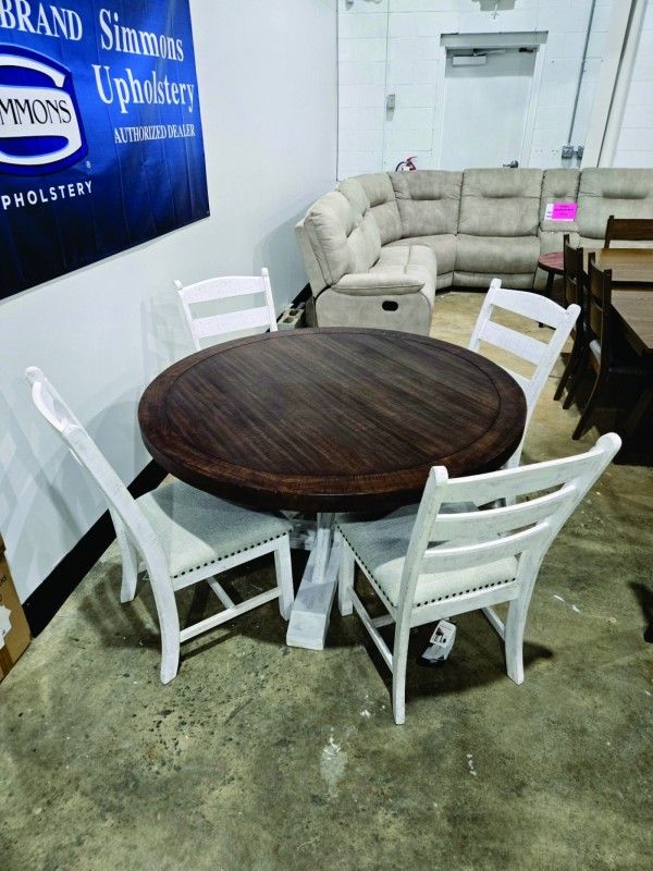 54" Round Farmhouse Dining Table w/ 4 chairs Rustic and Charming
