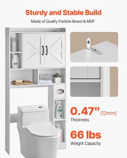 Over The Toilet Storage Cabinet, 66.14‘’ Height Bathroom Storage Cabinet Over Toilet with Barn Door and Adjustable Shelf, Bathroom Space-Saving Toilet