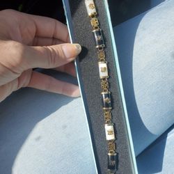 Sterling And Onyx Mother Of Pwarl Bracelet 