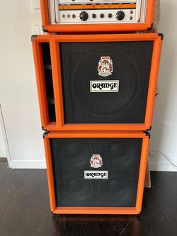 Orange Speaker  Stack with Two Cabinets
