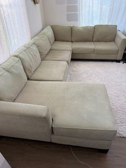 Large Beige Fabric Sectional Sofa
