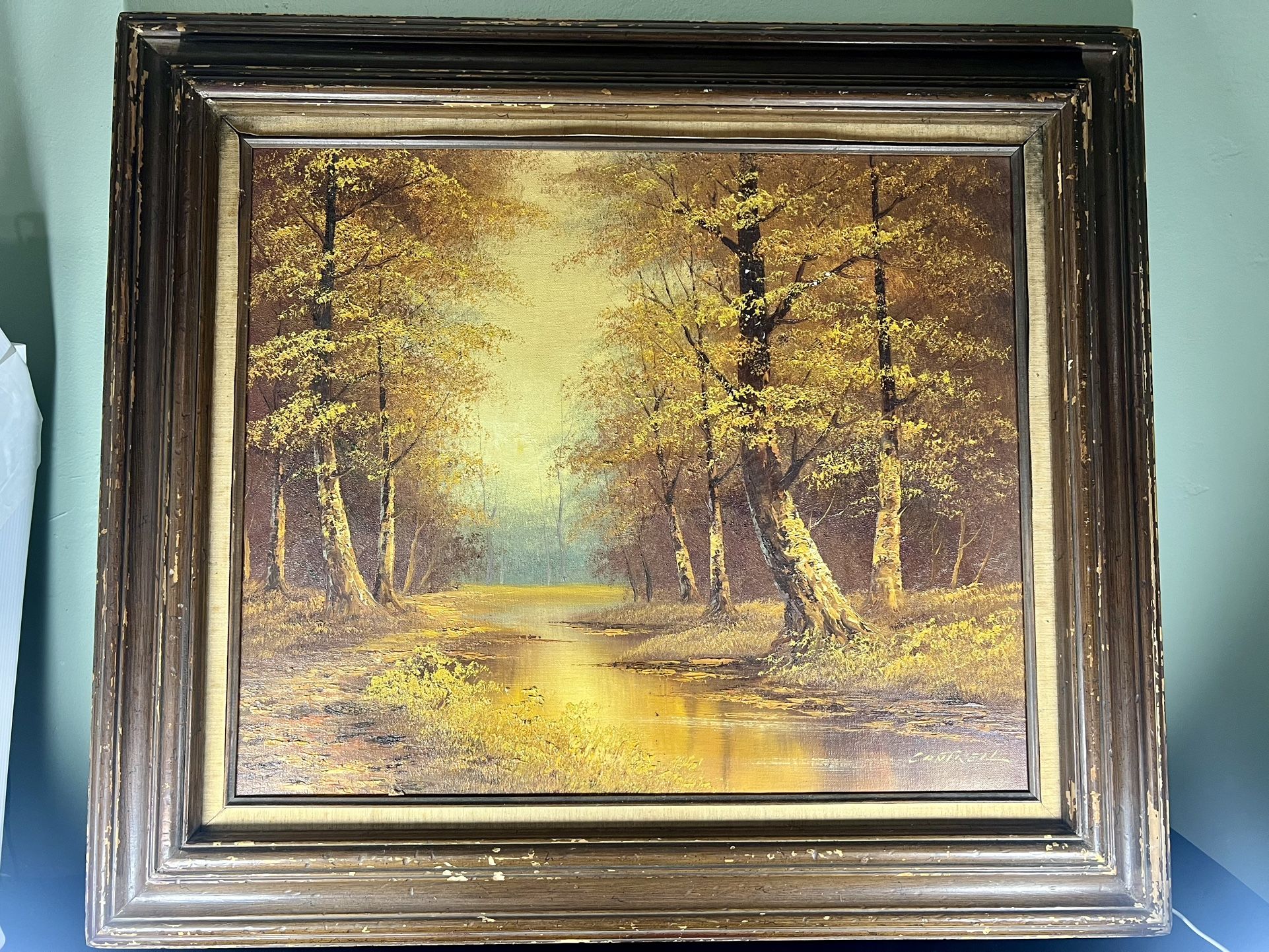 Countryside Orig Oil Canvas Painting Signed By Phillip Cantrell 32 x 29 Framed