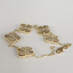Elegant 10k Yellow Gold Clover Bracelet Diamond Cut Floral Links 8"