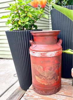 Vintage Red Metal Milk Can with Eagle Design