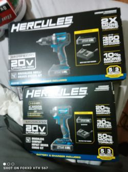 Hercules impact driver and drill both are kits. Both come with. Battery and charger