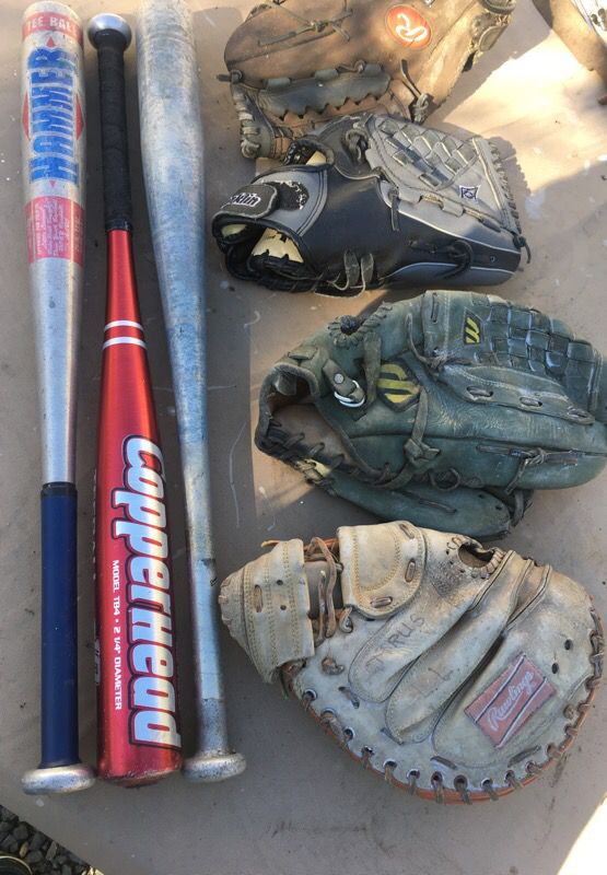 Baseball gloves and tee bats