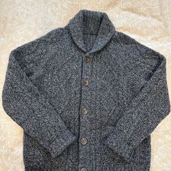 Muji Men’s Shawl Collar Cable Knit Cardigan in Mottled Brown Size Small 100% Wool EUC