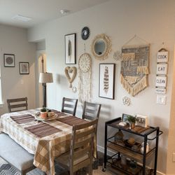 Merax 6-Piece Rubber Wood Dining Table Set with 4 Cushioned Chairs and Bench, Beautiful Wooden Grain