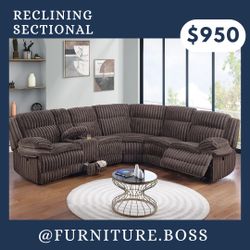Corduroy Sectional With Reclining Seats