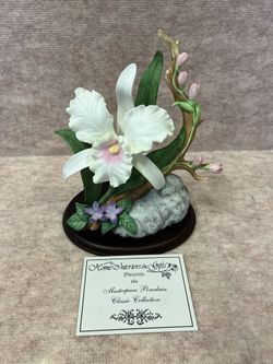 Bone China Cattleya Orchid  Figurine With Pedestal