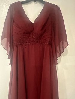 Burgundy Chiffon Formal Gown with Cape Sleeves