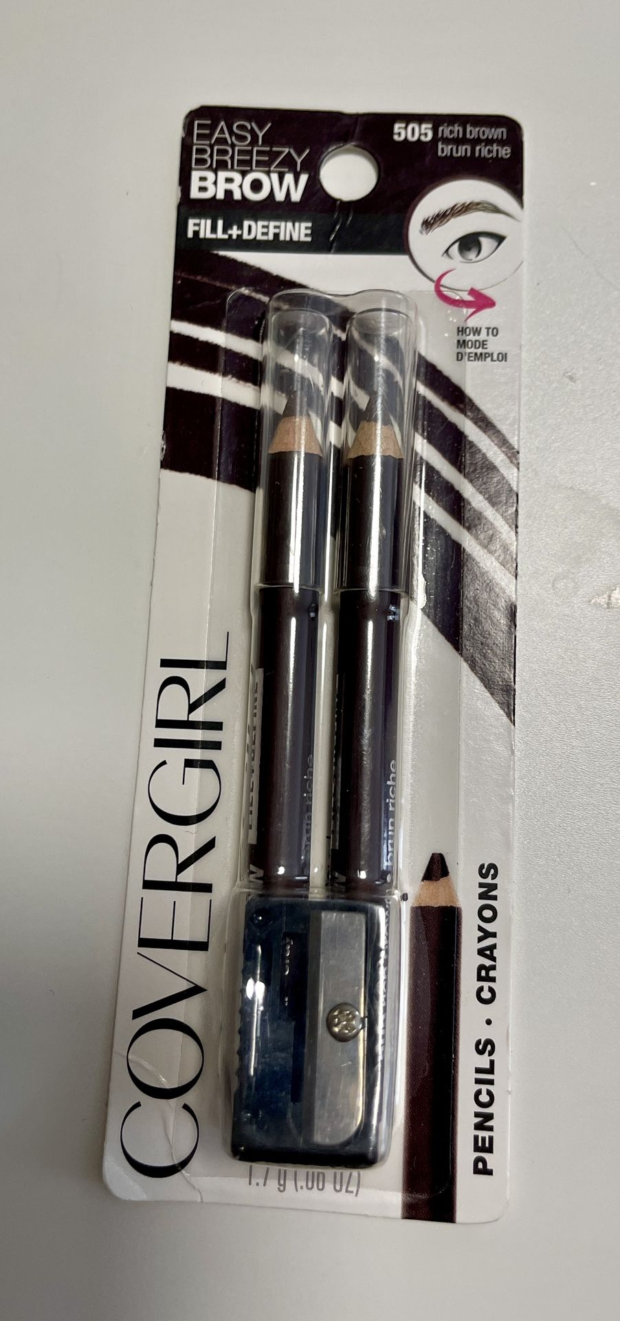NIP New Covergirl Brow Fill & Define 2 Pencils & Sharpener  505 Rich Brown