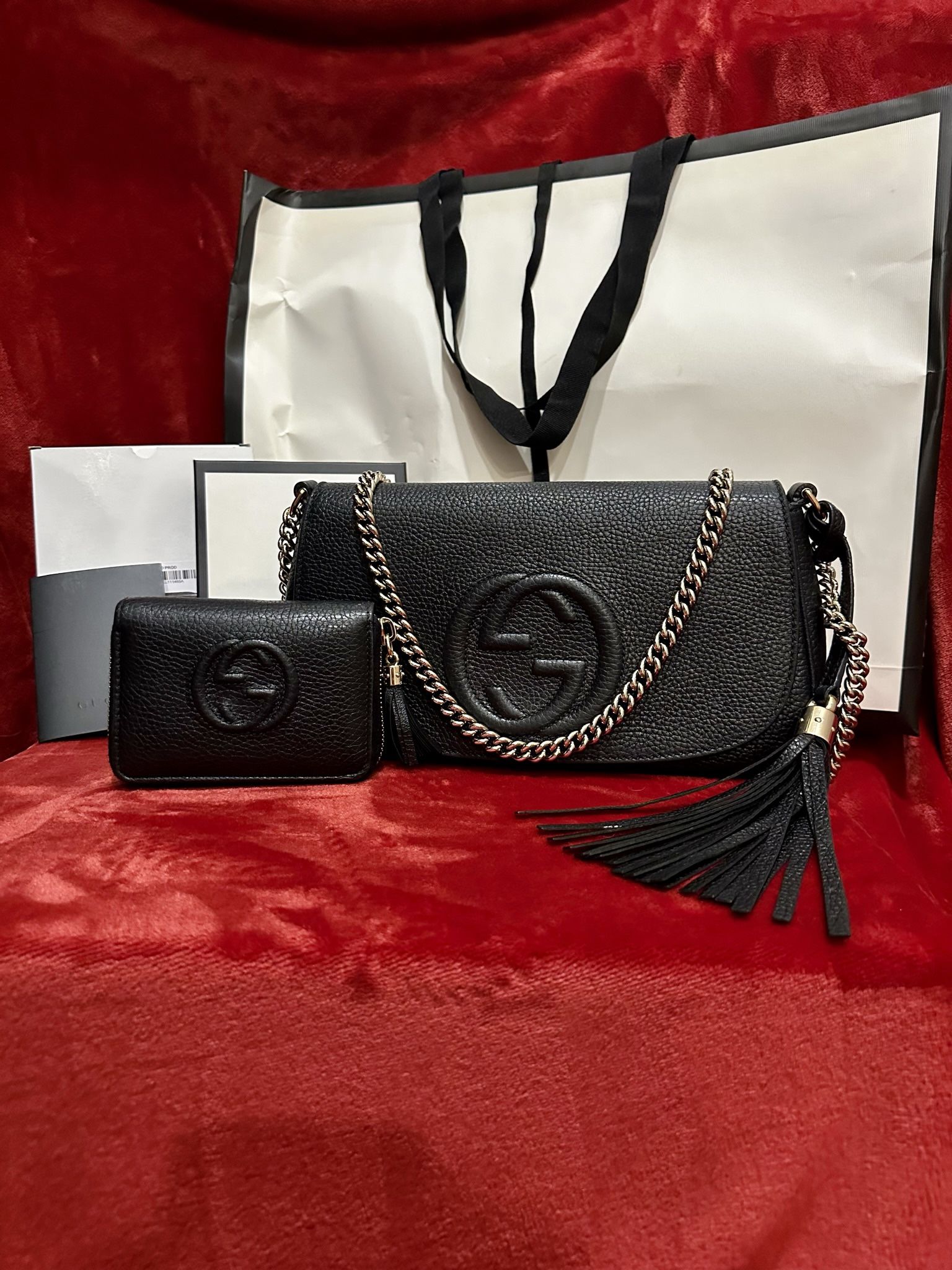 Authentic Gucci Soho Chain Crossbody Shoulder Bag Black Leather
