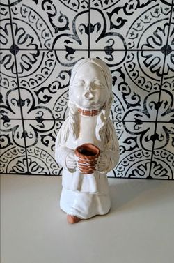 Vintage Whit glazed Terracotta Candle holder figurine