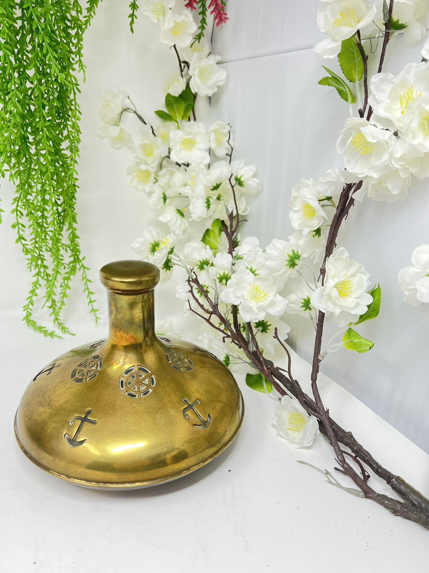 Vintage Nautical Brass & Glass Liquor Decanter – Made in Sweden – 5.5”