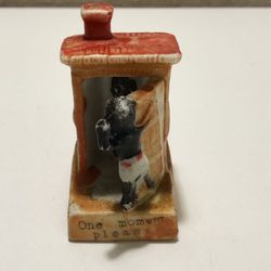 Early Ceramic Child in Outhouse "One Moment Please" Marked Japan 2 3/4"