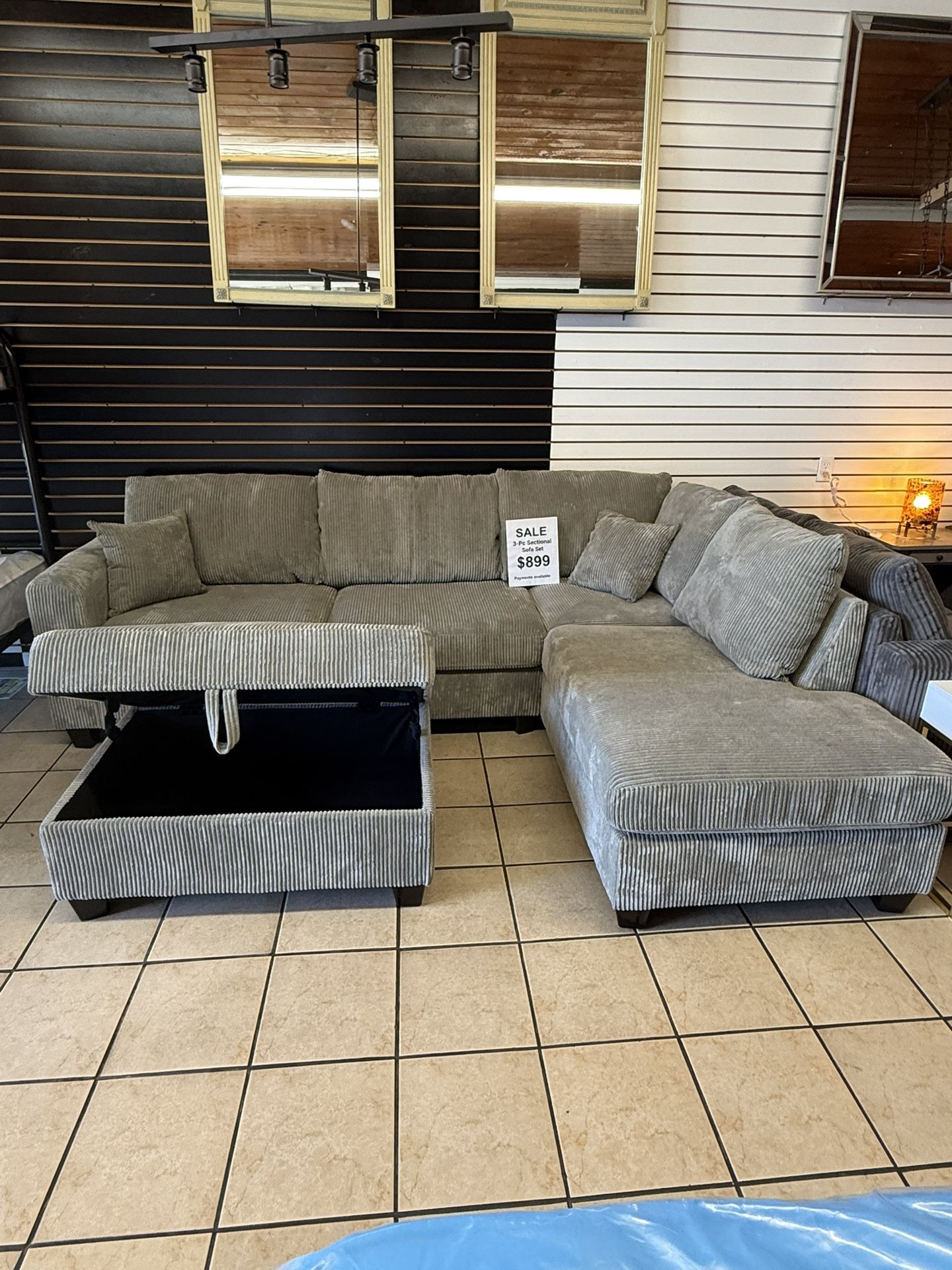 Sectional Sofa Grey Corduroy